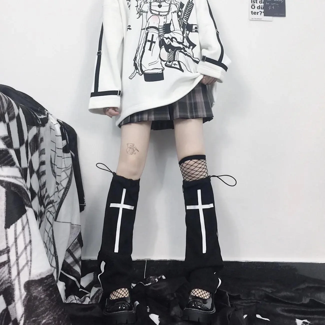 Leg Warmers Lolita Goth Punk Cross Gothic Harajuku Socks Japanese JK Y2k Accessories Hot Girl Leg Set Black Socks Boot Cuff