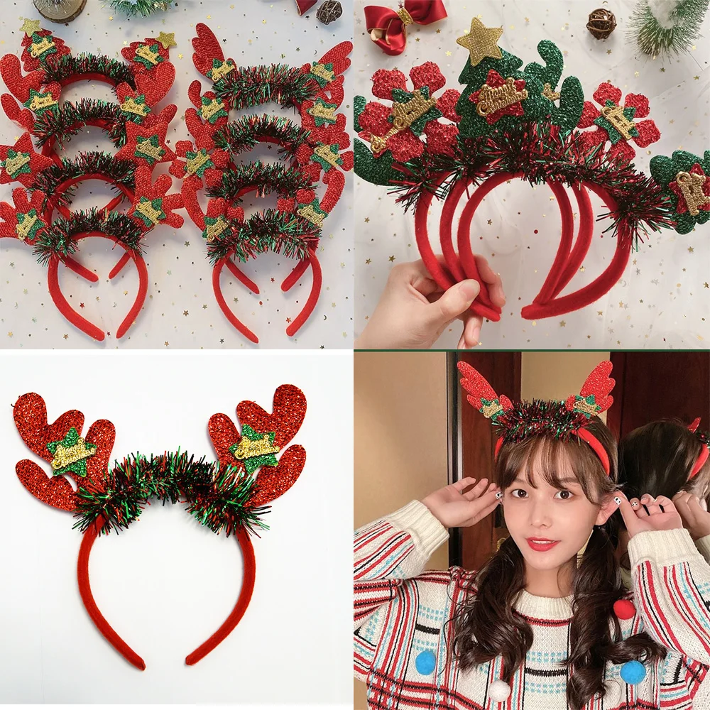 

Рождественская повязка на голову с оленями и рогами, ободок для детей и взрослых, милый головной убор, украшение для рождественской вечеринки, аксессуары