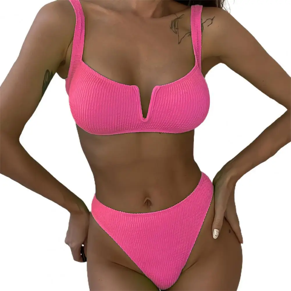 

swimwear women 2Pcs/Set Bright Color Women Swimsuit Strap Design Padded Comfortable Bikini Set for Beach купальник женский