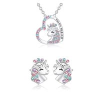european and american new fashion unicorn zircon children necklace kids earrings set cute personality children accessories gifts