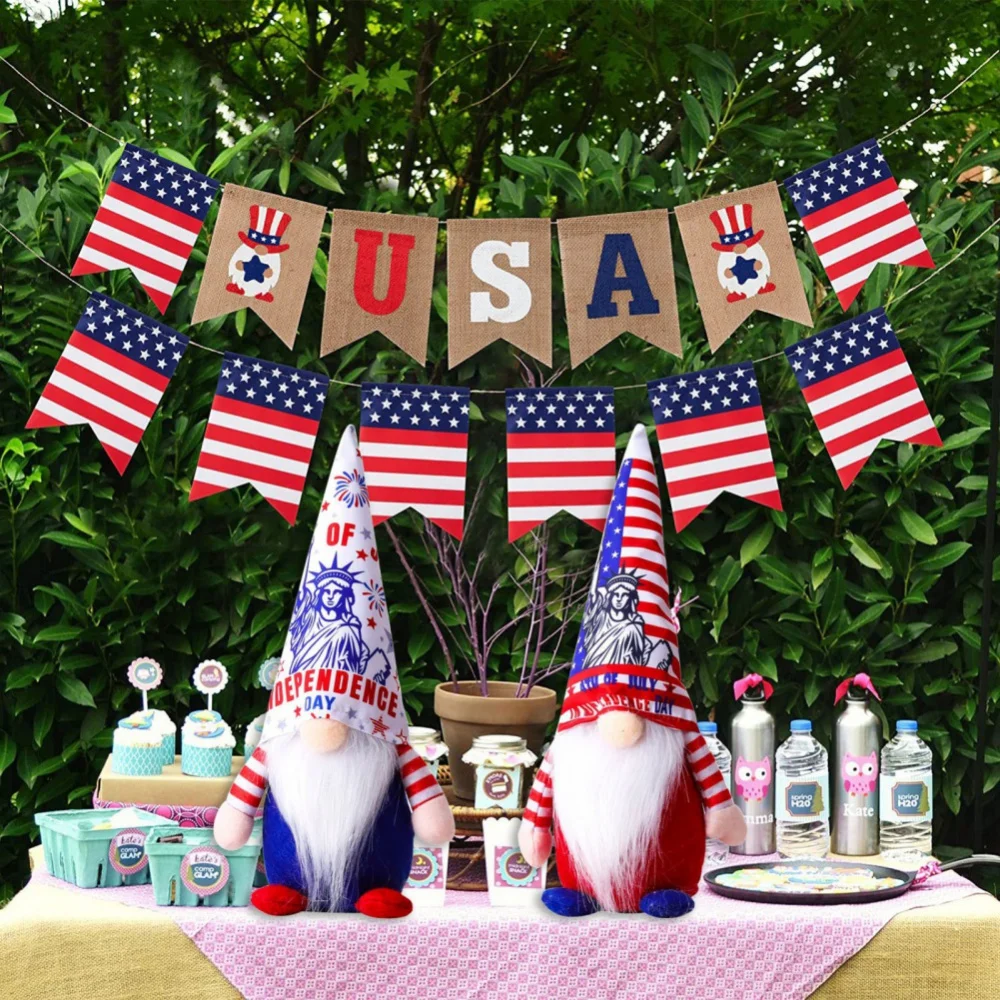 

Handmade Scandinavian Elf Dwarf Doll Figurines Household Ornaments Stars And Stripes Patriotic 4th of July Gnome