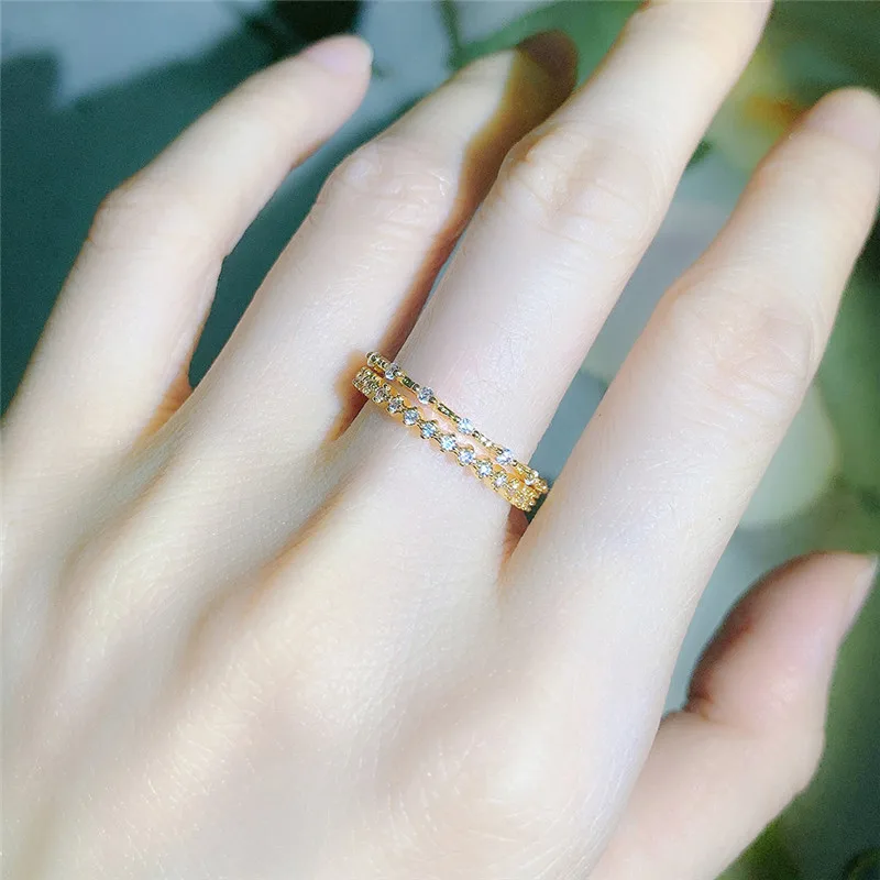 3Pcs/Set Creative Stackable Rings for Women Bling Wedding Finger Ring with Brilliant CZ Gold Color Fashion Jewelry Drop Ship