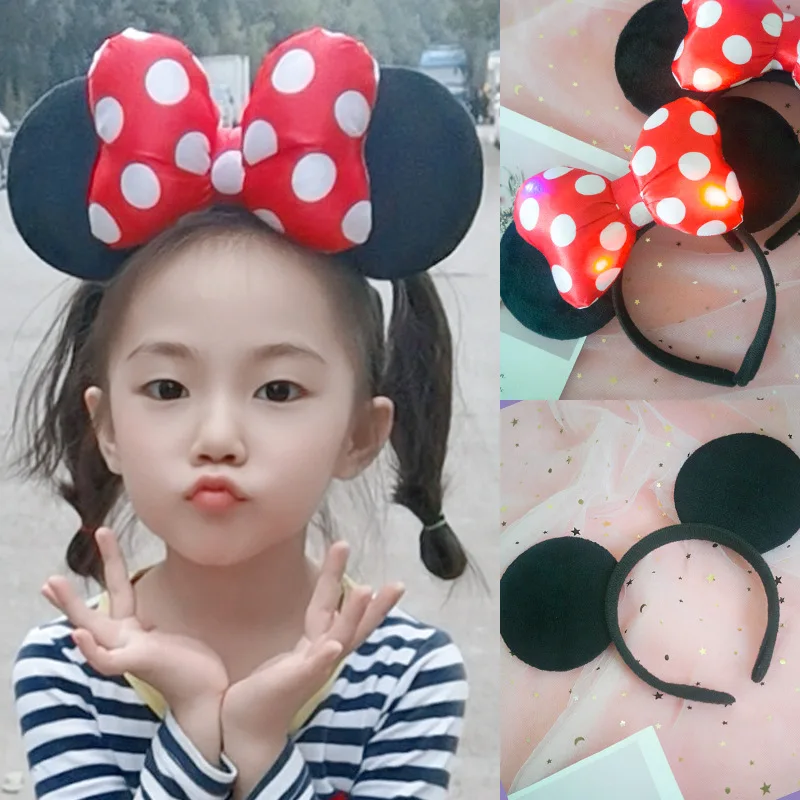 

2020 Mickey Minnie Headband Pink Ear Head-band Bow Hair Accessories For Birthday Party Celebration Cartoon Hair Accessories