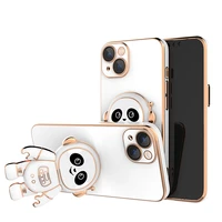 cute cartoon panda stand plating case for iphone 13 11 12 pro max x xr xs max 7 8plus camera lens protector glass film cover