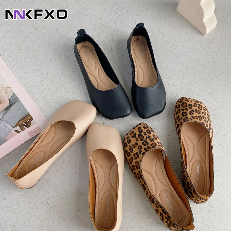

summer Autumn Flat Single Shoes Leather Woman Flats Shoes Retro square Shallow Mouth Female Shoes Size 35-39 vc3425