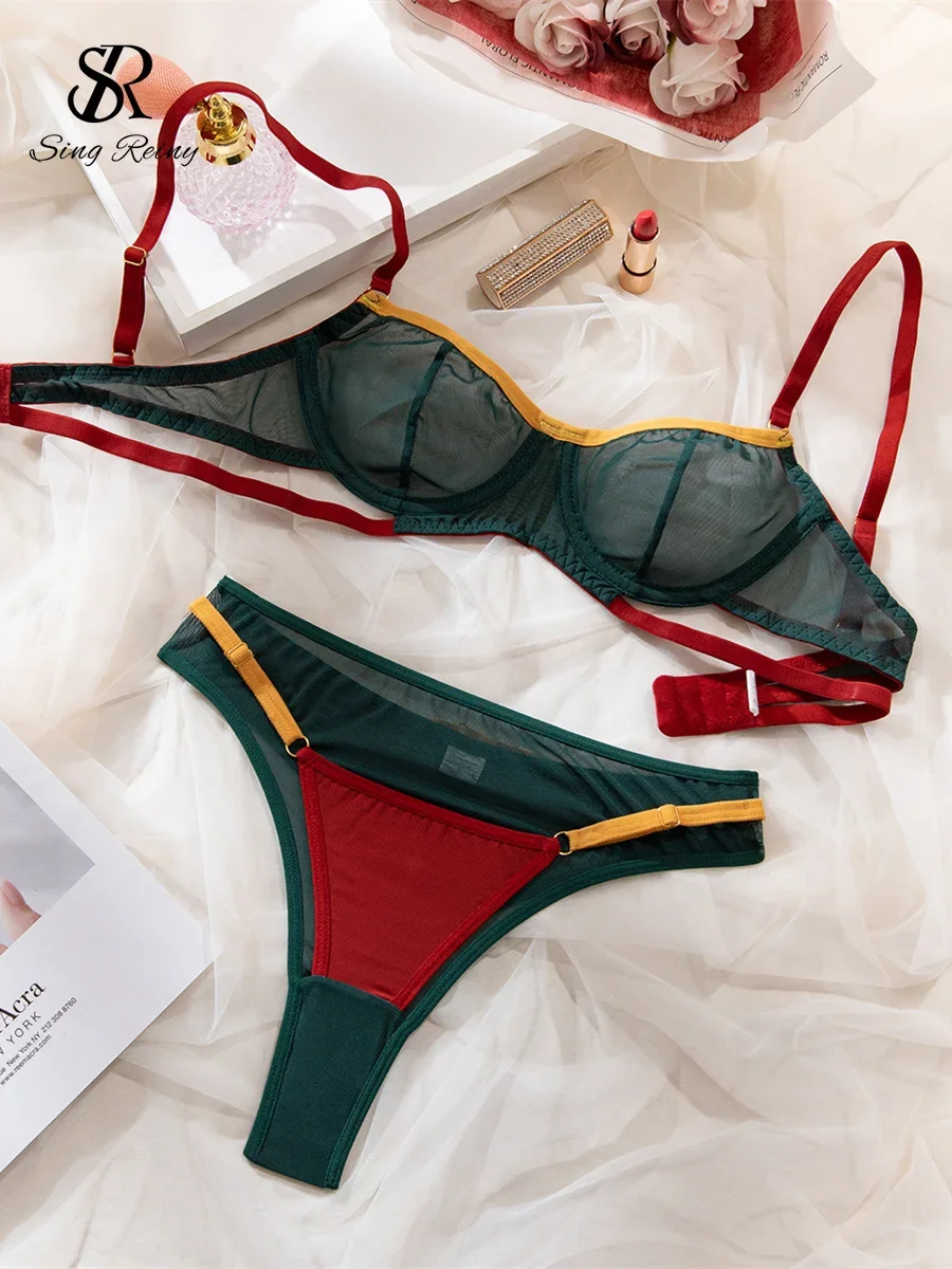 SINGREINY модное прозрачное марлевое сексуальное нижнее белье костюм контрастная