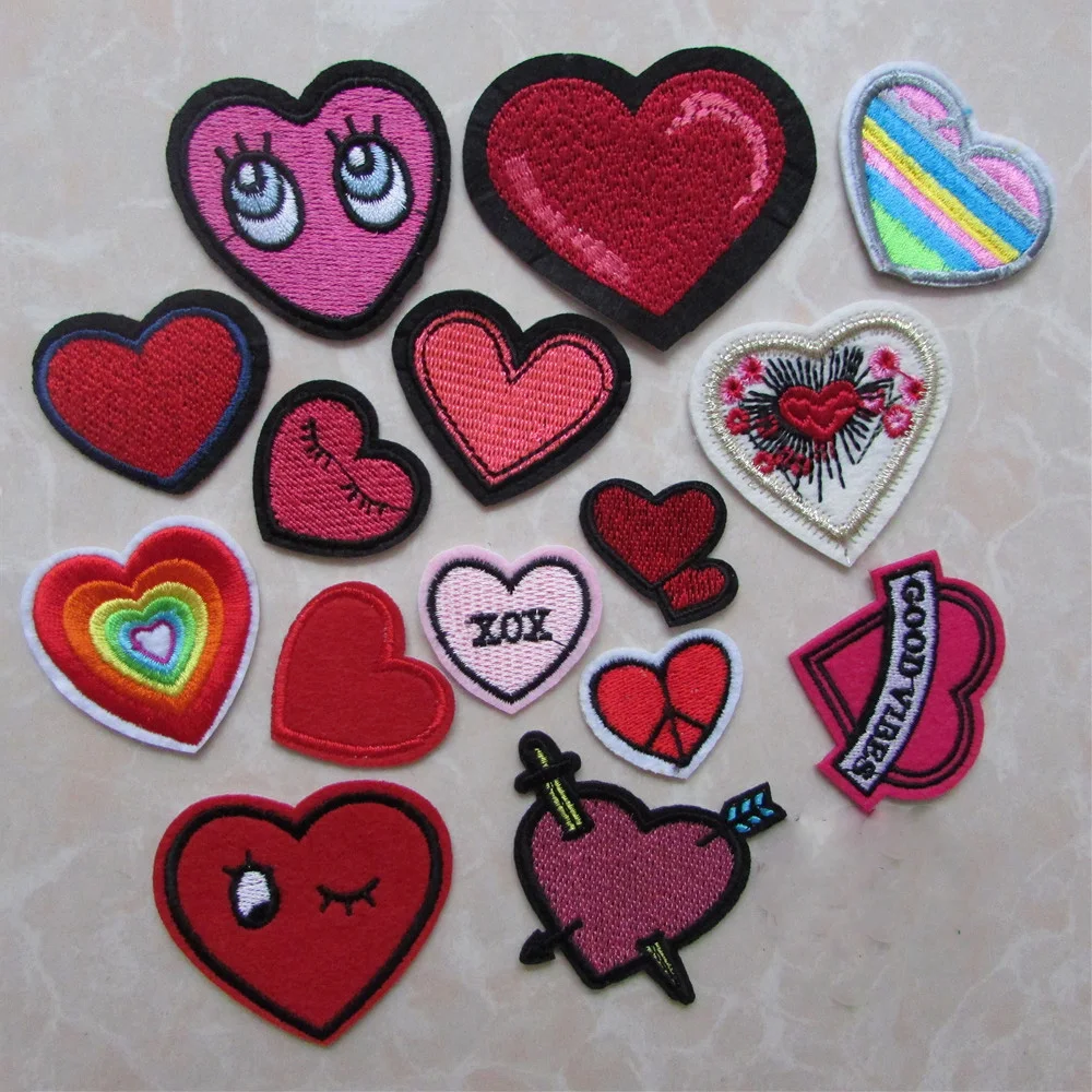 

fashion heart mixed patches for clothing iron on embroidered appliques iron sew on clothes patches sewing accessories for DIY