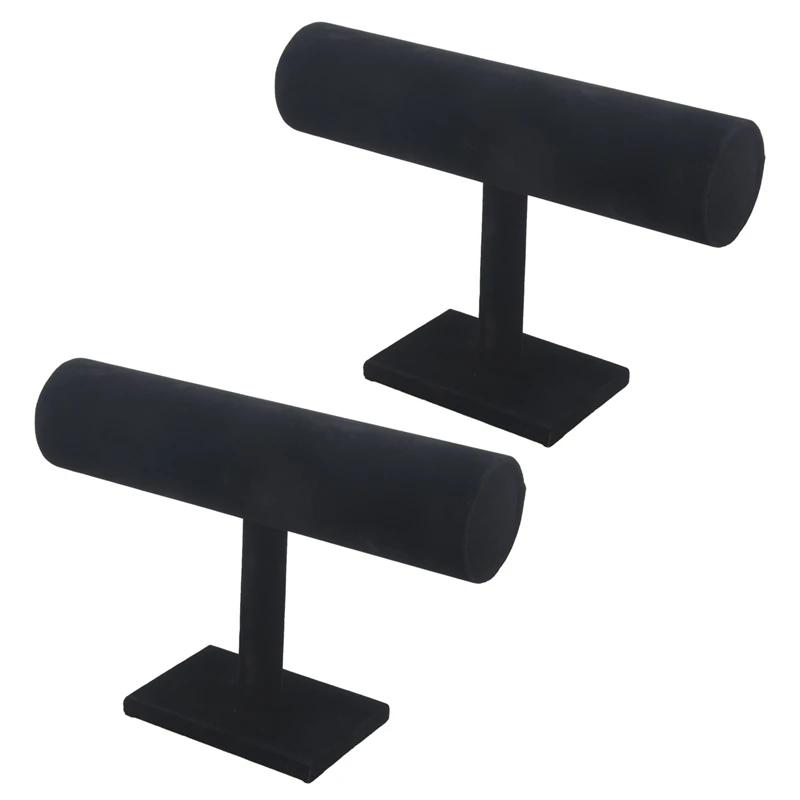 

2X T-Shaped Velvet Display Unit For Bracelets And Watches Black