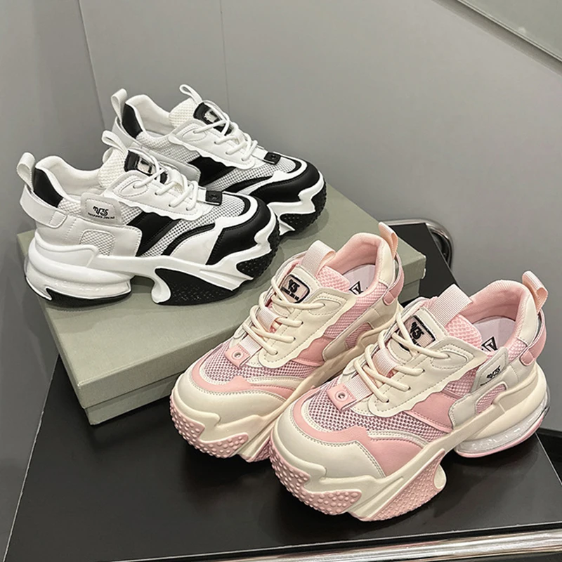8CM Air Mesh Women Summer Shoes Platform Sneakers Soft Sole Chunky Heel Women Fashion Sneaker Breathable Sneakers Woman Shoes