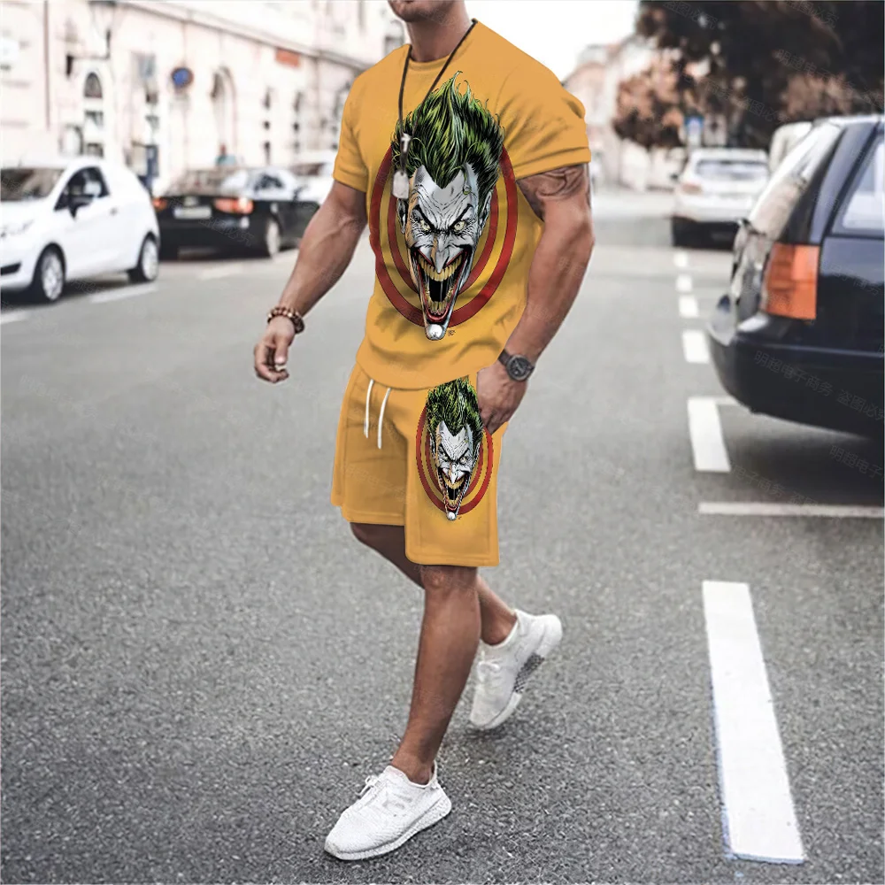 Men's Personalized Round Neck 3D T-shirt, Hip-hop Style Shorts, Diablo, Casual Sports, Punk Style, Frita Street, Two-piece Set