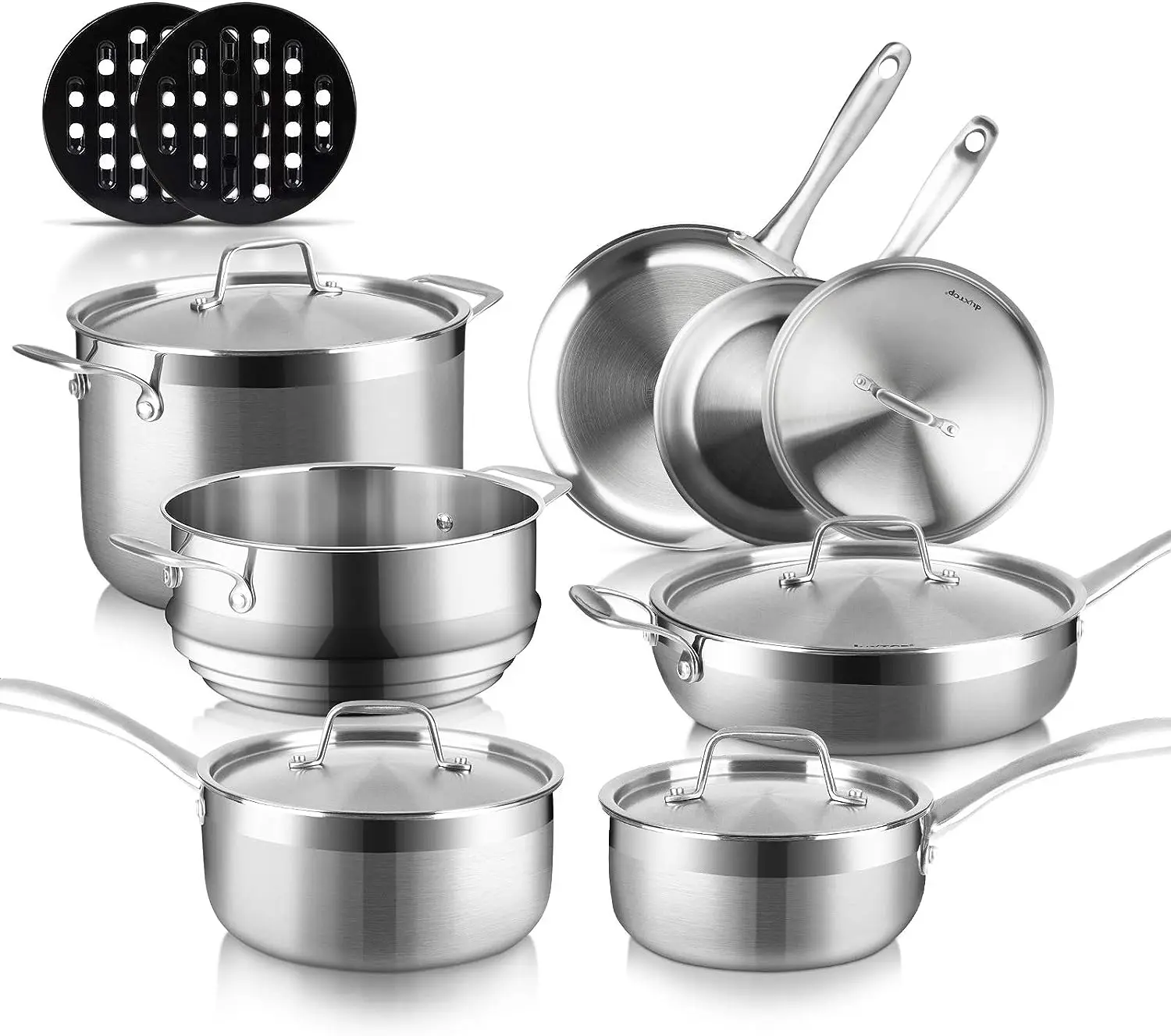 

Whole-Clad Tri-Ply Stainless Steel Induction Cookware Set, 14PC Kitchen Pots and Pans Set