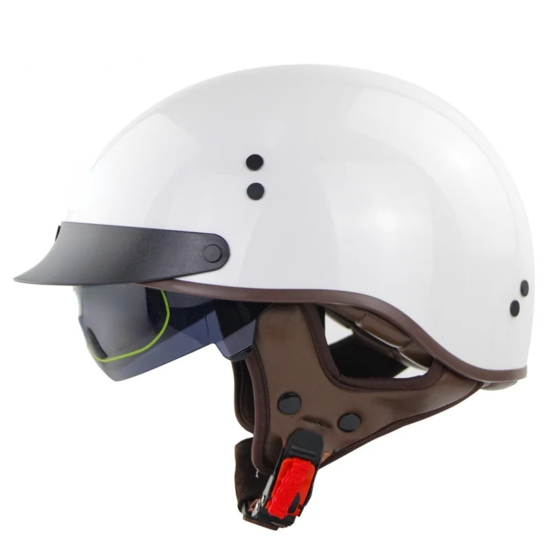 Retro Half-face Motorcycle Helmet Electric Scooter Riding Cruise Safety Helmet with Inner Sun Visor Solid Color