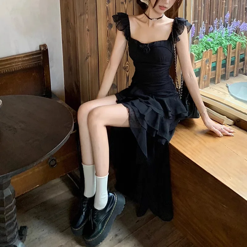 Элегантное французское отпускное платье-майка без рукавов с длинным хвостом и