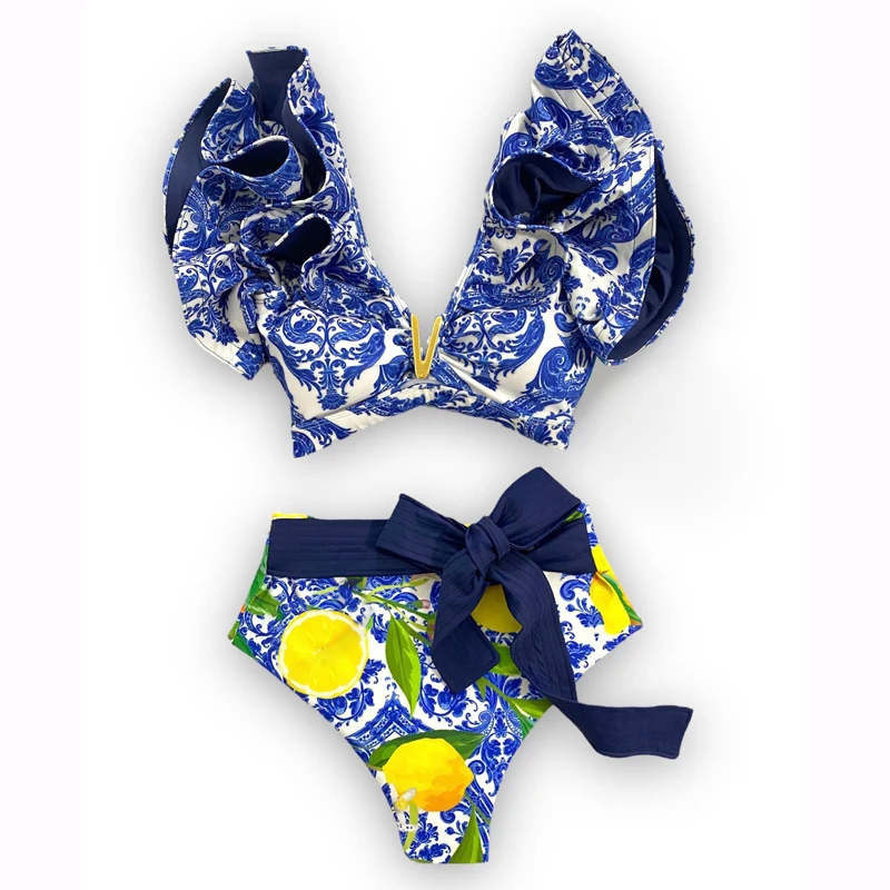 

Swimsuit Swim Women Swimwear 2023 New With Push Up Female Suit Sexy Print High Waist Split Xingcheng Bound Polyester 2 Piece For