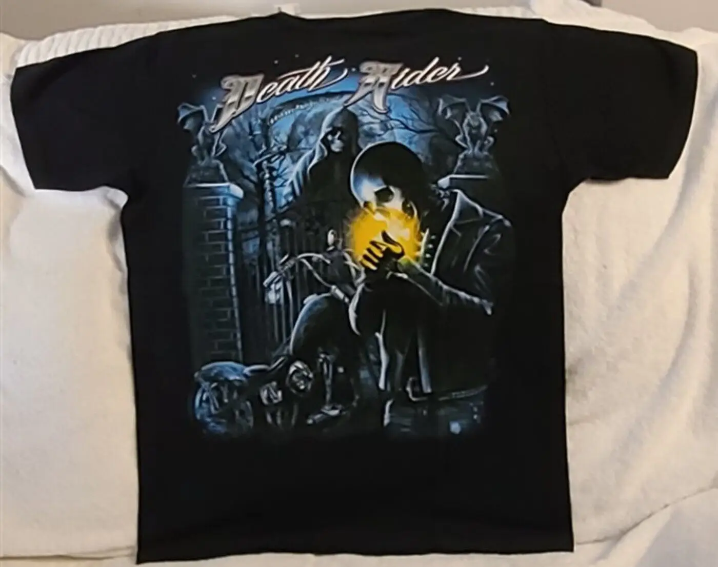 ФУТБОЛКА СКЕЛЕТОН ЧЕРЕП БАЙКЕР МОТОЦИКЛ GRIM REAPER SCYTHE DEATH RIDER GARGOYLE