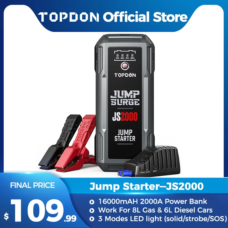 

TOPDON JS2000/JS1200 12V Car Jump Starter 2000A/1200A Battery Booster Draagbare Power Bank Launcher Auto Starting Device