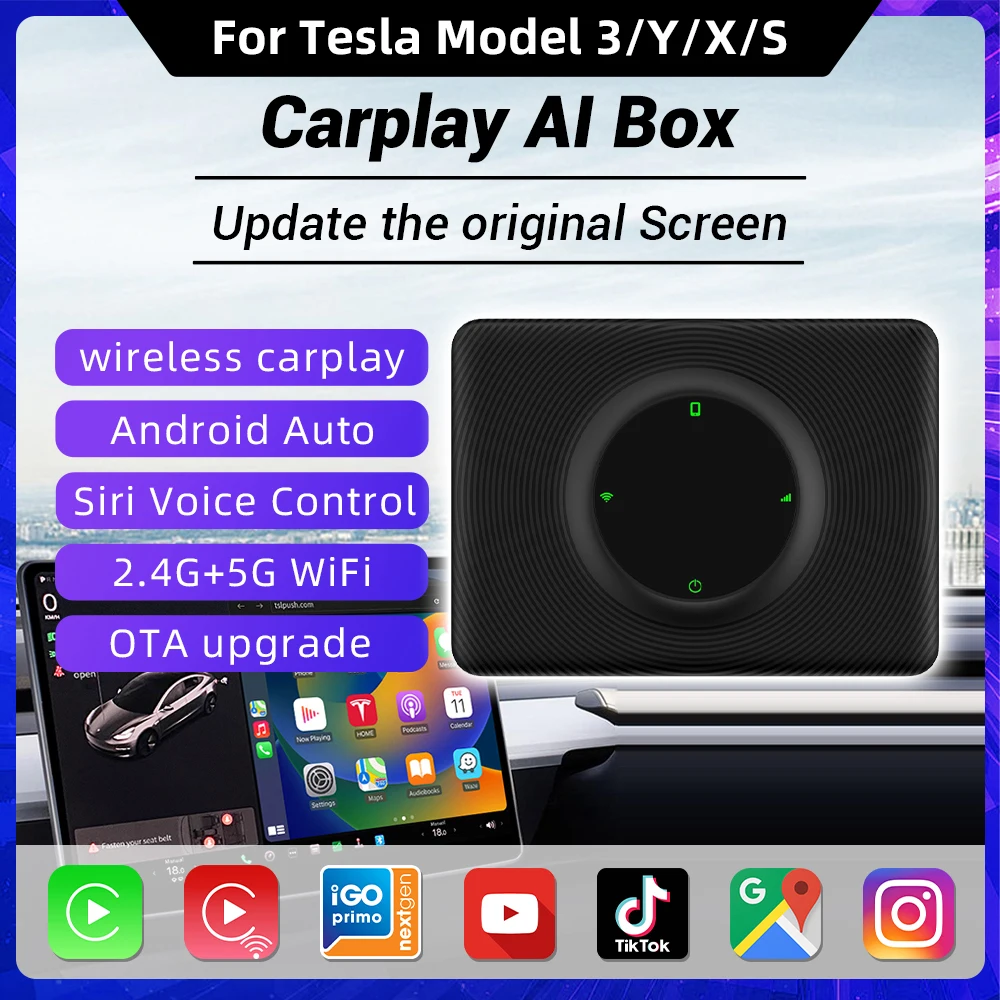 

Автомобильный беспроводной адаптер CarPlay Box, адаптер для Android Tesla Model 3 X Y S, с поддержкой Bluetooth