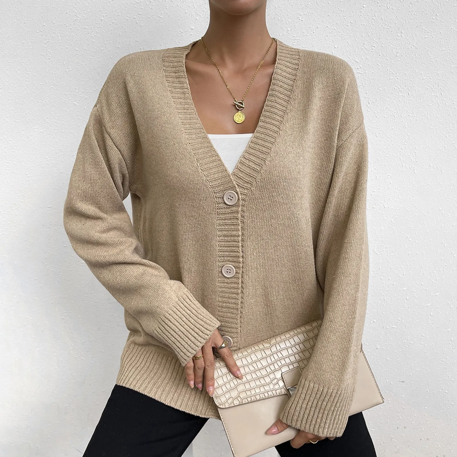 Женский свитер с v-образным вырезом сексуальный обычный кардиган открытым