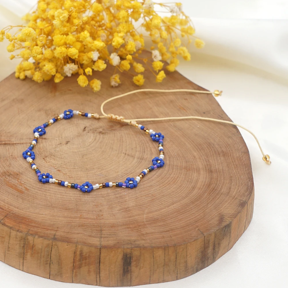 

Summer Beach Vacation Waterproof Anklet Bohemia Jewelry Handmade Accessories Daisy Flowers Beaded Anklets for Women Girl