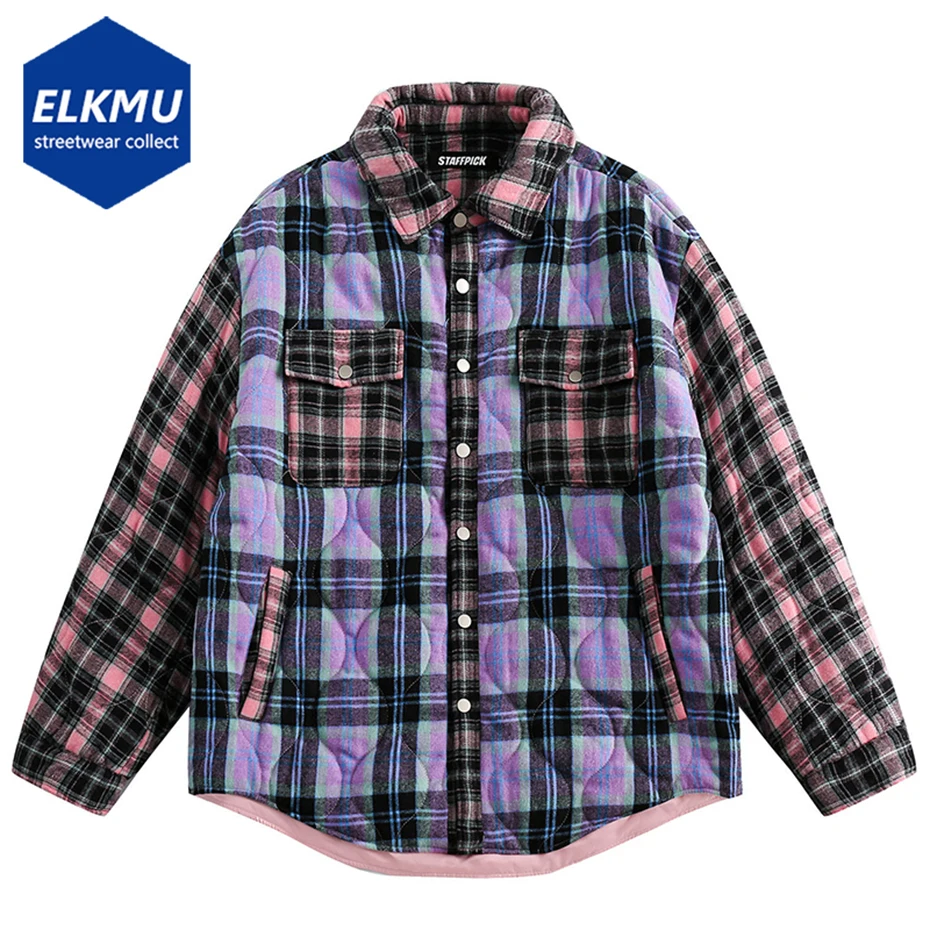 

Мужская теплая куртка в клетку, винтажная Свободная куртка в уличном стиле, с подкладкой, зимний сезон 2023