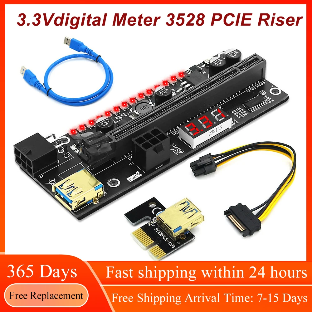 Карта расширения PCIE Riser графическая с 3528 цветной светодиодной вспышкой PCI Express X1 на X16 карта адаптера Райзера Биткоин графический процессор М...