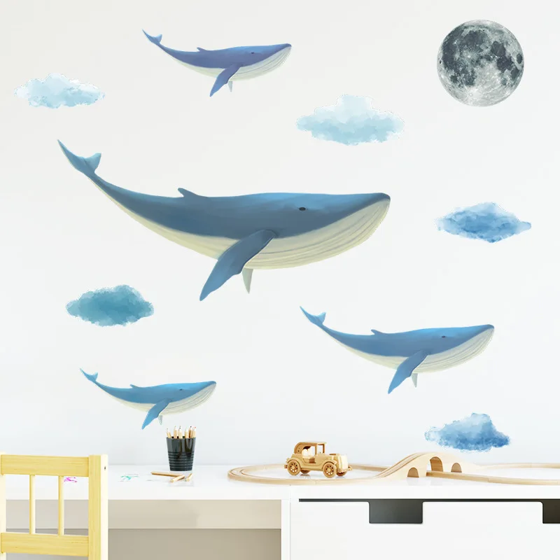 

Literary Whale Cloud Moon Wallpaper Bedroom Porch Wall Beautification Decorative Wall Stickers Self-Adhesive