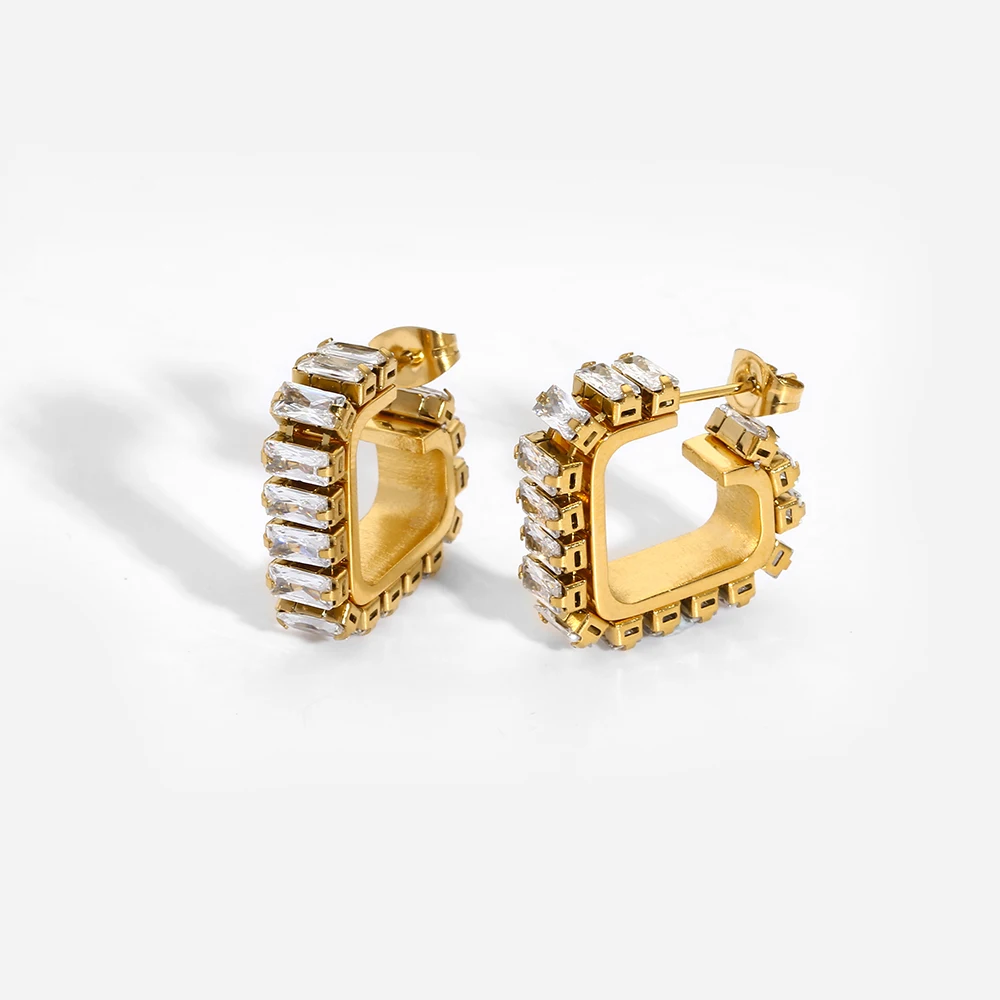 

2022 Fashion Jewelry Stainless Steel Earrings PVD18K Gold Plated Zirconia Earrings Waterproof CZ Chain Hoop Earrings Women Gifts