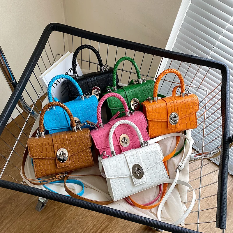 Shoulder Crossbody Bags Totes for Women 2023 New Trend Winter Mini PU Leather Stone Pattern Handbags with Rope Top Handle