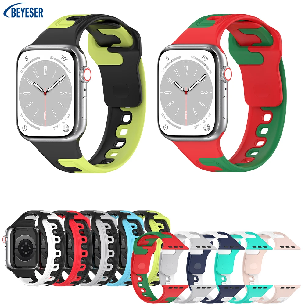 

For Apple Watch8 7 6 5 4 3 2 1 Two-color Silicone Watch Band Adjustable Sports Strap Wristband For 38/40/41/42/44/45mm/49mm