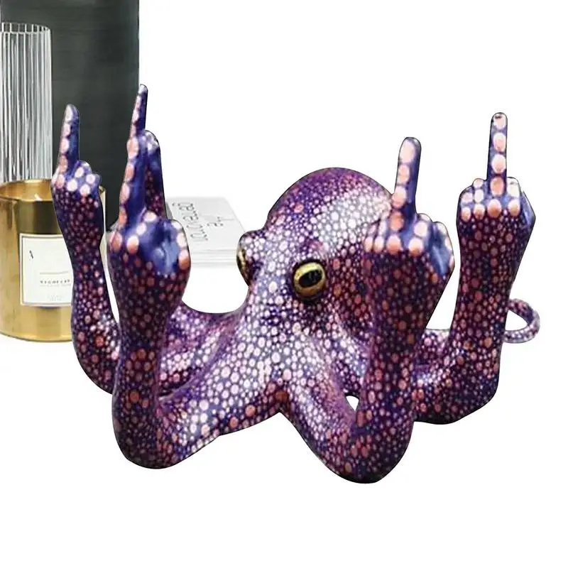 

Middle Finger Anger Octopus Statue Decorative Ocean Animal Sculpture Luminous Octopus Toy Resin Craft Ornament
