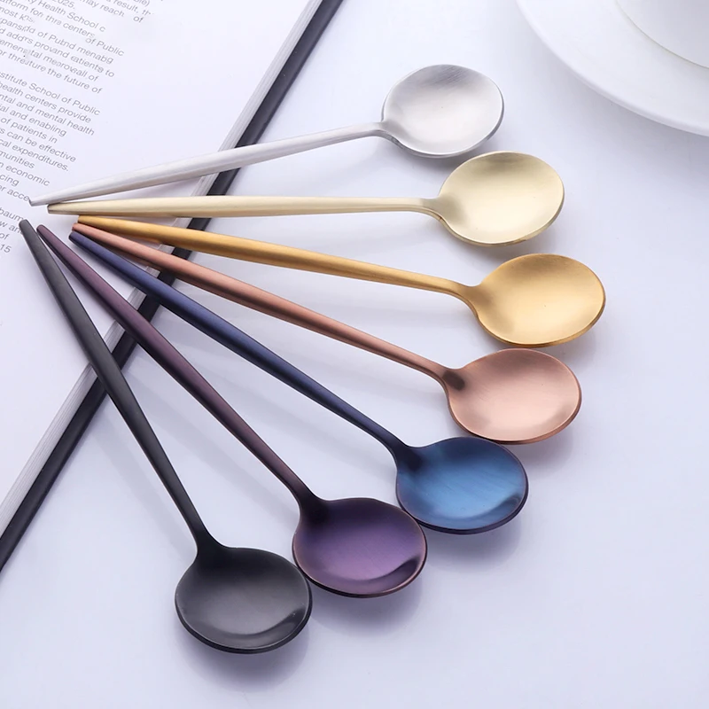 

Colorful Portuguese Tea Spoons 304 Stainless Steel Tableware Cutlery Unique Gold Small Dessert Spoon Silver Mini Coffee Scoop