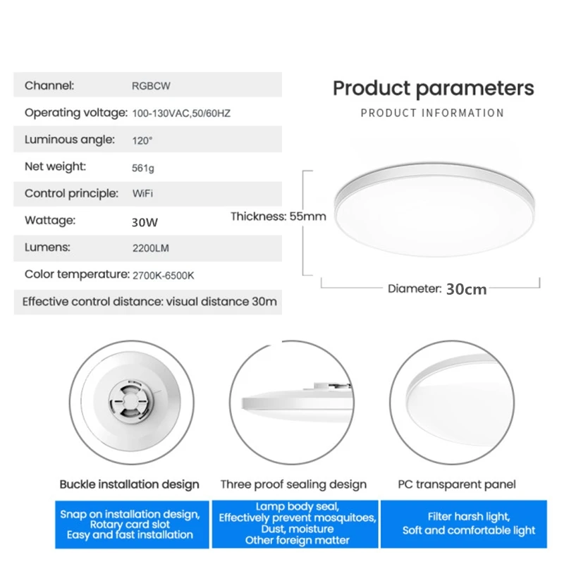 $37.86 30W LED Ceiling Lamp Smart WIFI Ceiling Lighting For Living Room Bedroom RGB DIY Color Ceiling Lamp With Micr Google Home