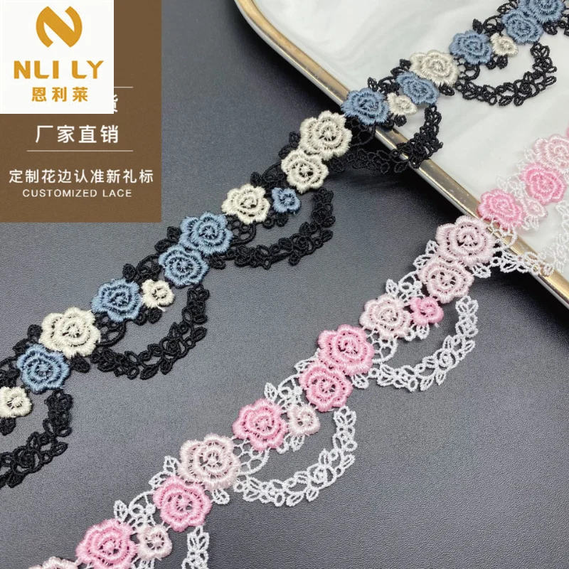 

60 ярдов носимый кружевной Чонсам с лентой, двухцветная кружевная ткань с цветочным рисунком, розовое кружево с вышивкой, цветные аксессуары, оптовая продажа