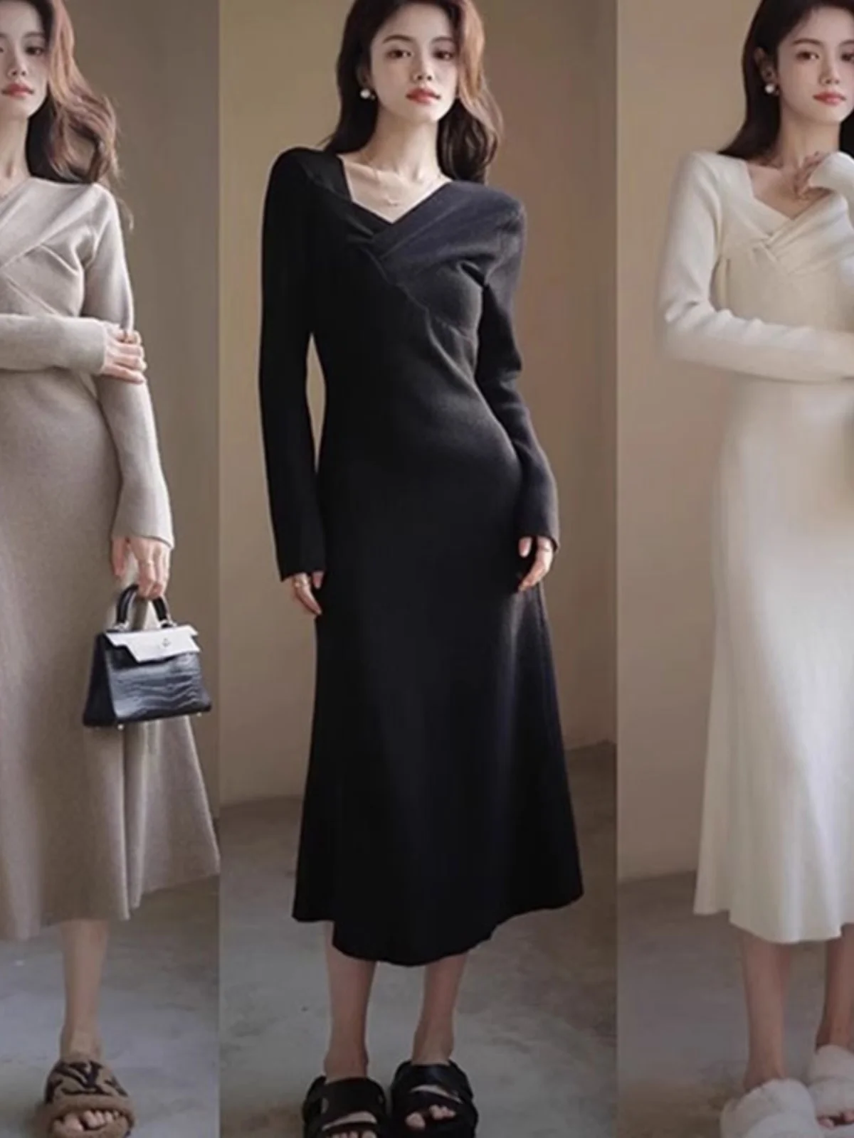 Высококачественное одинаковое пальто с французским вырезом трикотажное платье