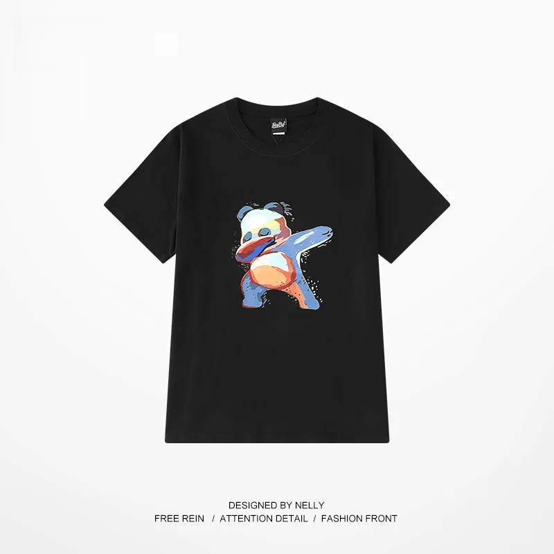 Футболка мужская с принтом панды хлопковая Свободная рубашка коротким рукавом