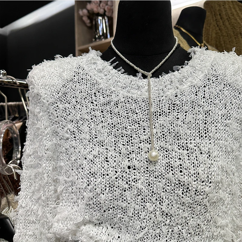 Женский трикотажный пуловер с круглым вырезом в японском стиле