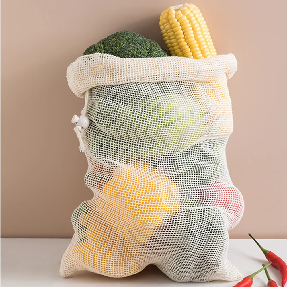 

Cotton Mesh Vegetable Bags Produce Bag Reusable Cotton Mesh Vegetable Storage Bag Kitchen Fruit Vegetable with Drawstring