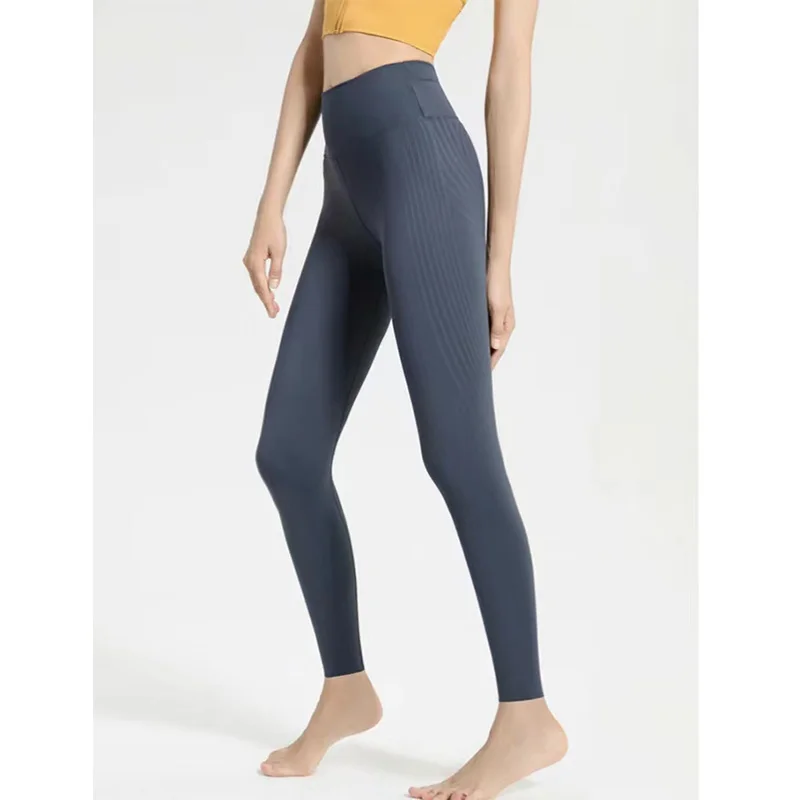 

High Waist Yoga Women's Leggings Lycra Fabric Sports Leggings Three-Dimensional Striped Slim Leg Running Wear