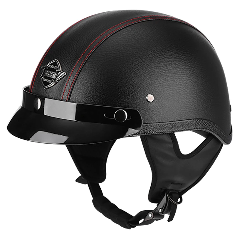 

Adult Motorcycle Vintage PU Leather sun visor and Retractable Detachable Warm Collar helmet