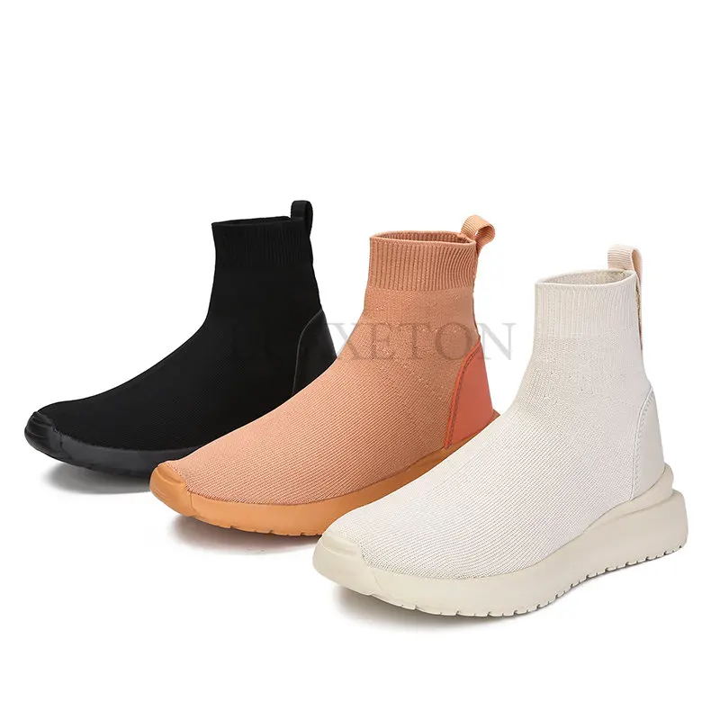 

Women Ankle Boots Winter Sneakers for Thick Platform Casual Sports Shoes Slip on High Top Soft Sock Free Shipping
