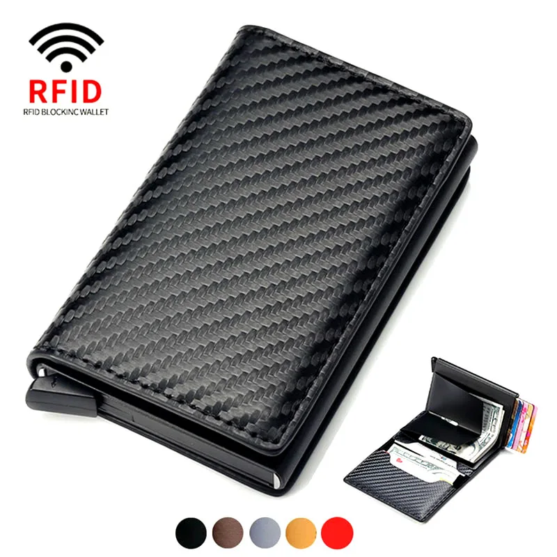 

2023 Credit Card Holder Men Wallet RFID Aluminium Box Bank PU Leather Wallets with Money Clip Designer Cardholder