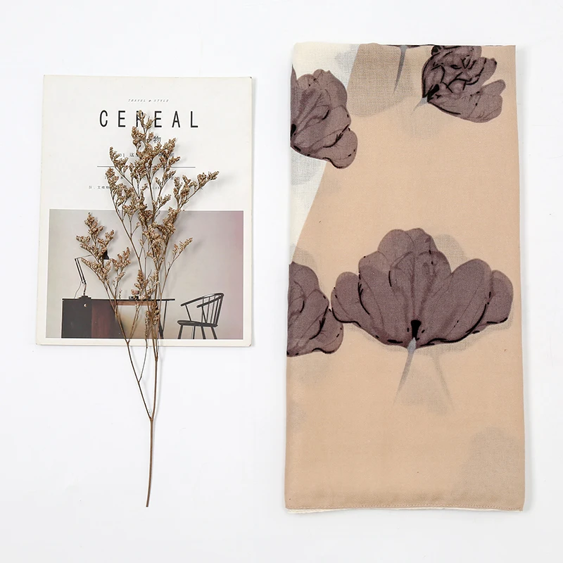 Длинный Шарф-хиджаб С Цветочным Принтом Элегантный Солнцезащитный Платок