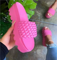 women platform sandals summer pu woven slippers indoor outdoor flip flops beach shoes female wedges shoes big size 34 43