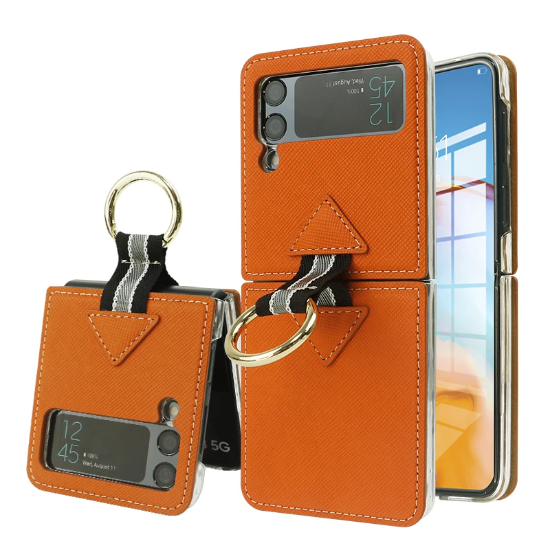 

Чехол из натуральной кожи с кольцом для Samsung Z Flip 3, полноразмерный чехол для Galaxy ZFlip3, телефонный чехол для flip3 Coque