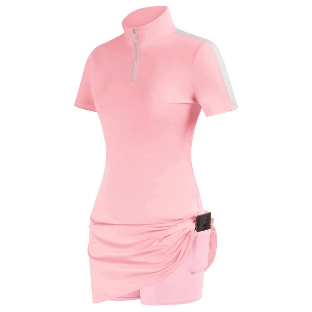 

JS Women Contrast Color A-Line Sports Dress+Shorts 2pcs Set Sports Wear
