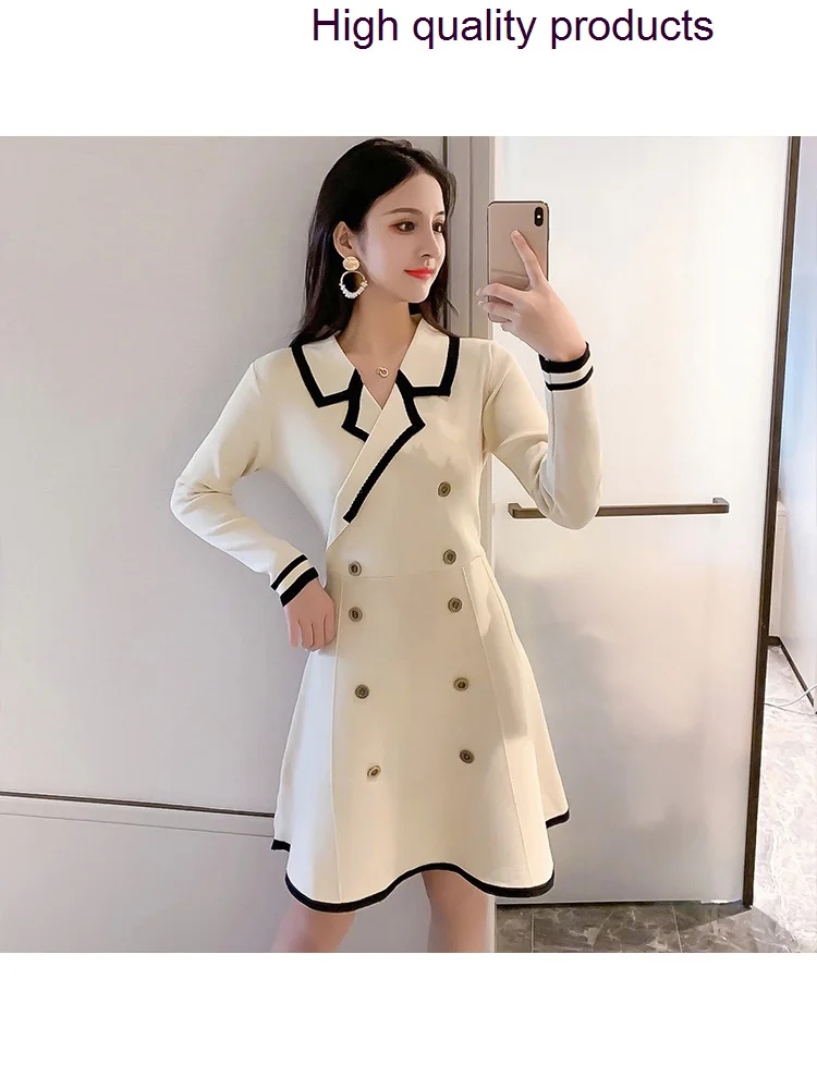 

Fashion French Vintage Button V Neck Long Sleeve Knitted Party Women's Spring Elegant Street Style Dress Female Clothing