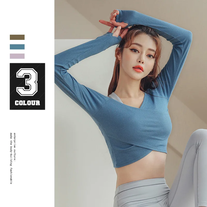 

Fashion Loose Long Sleeve Navel Expose Beauty Back Tops Breathable Workout Fitness Running Training Women Sport Yoga Shirt
