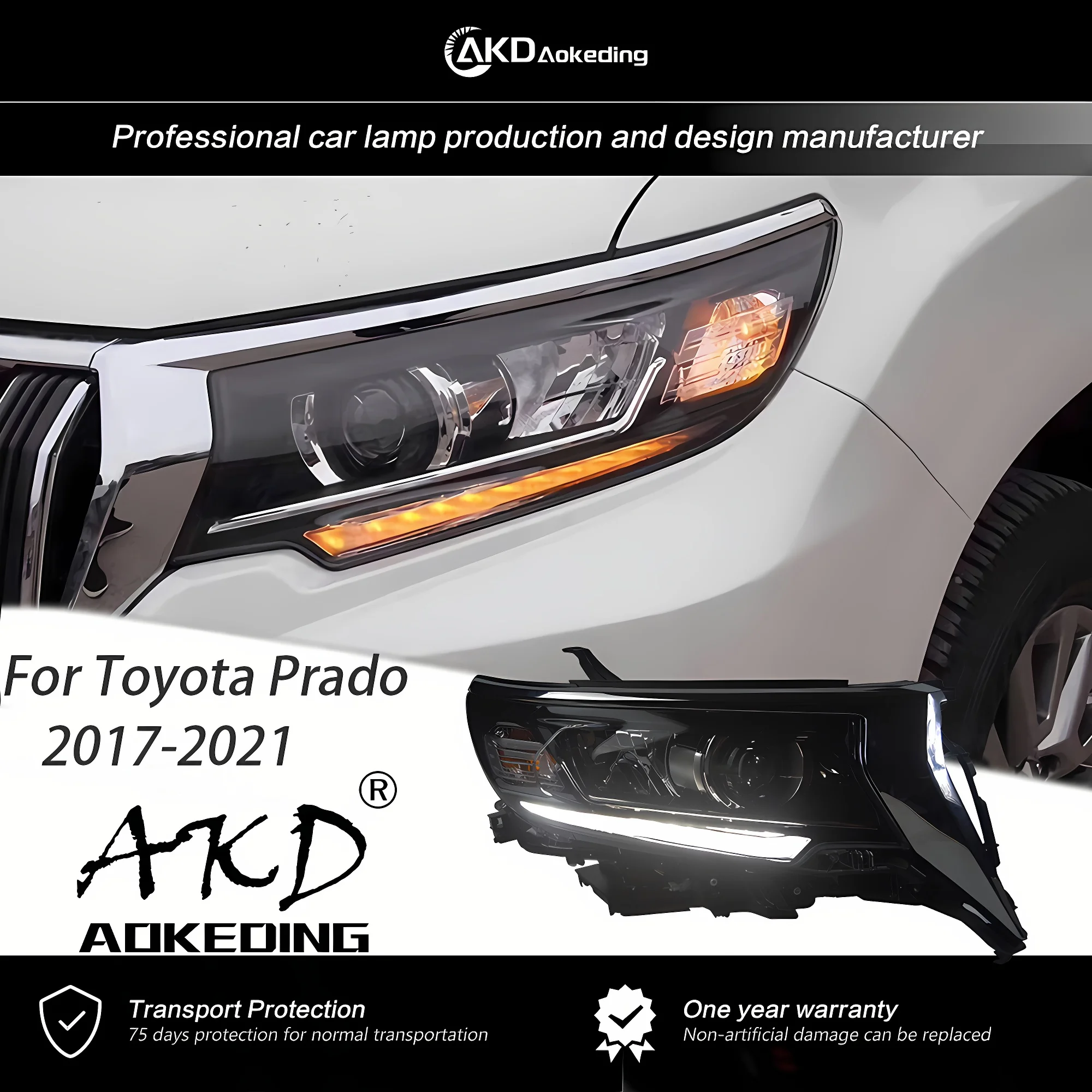 Передняя лампа AKD для фары Toyota Prado 2017-2021 динамический сигнал поворота фонарь LC200 DRL