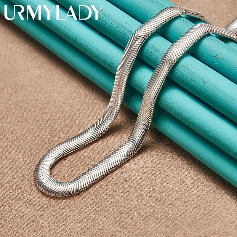 

URMYLADY 925 Sterling Silver Flat Snake Chain 16/18/20/22/24/26 Inch Necklace For Man Women Wedding Party Fashion Jewelry