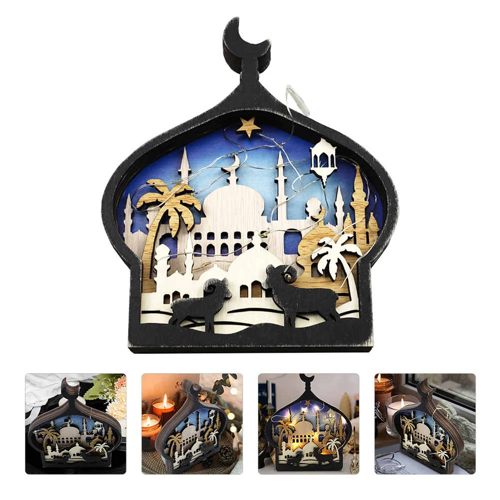 

Ramadan Adornment Eid LED Lights Decor Festival Tabletop Ornament Wooden Decor